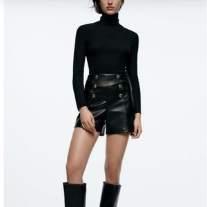 Zara Faux Leather High Waisted Shorts with Buttons